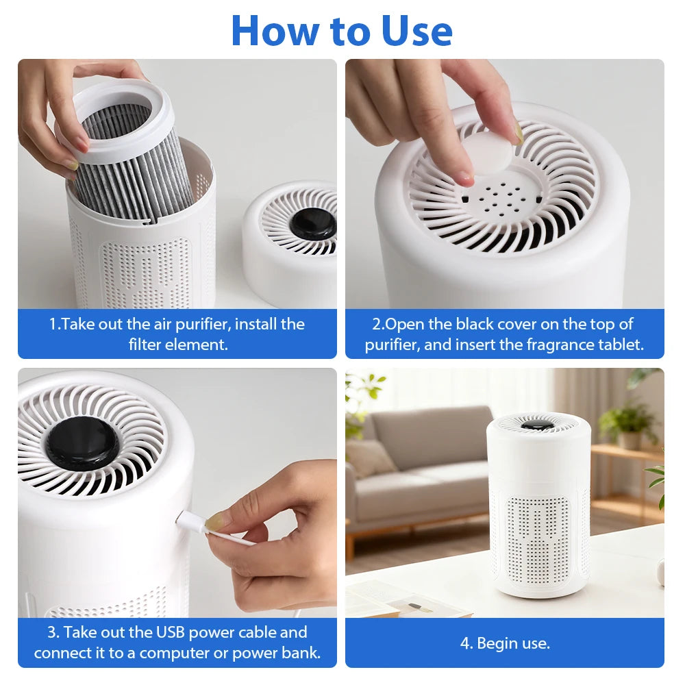 Mini Desktop Air Purifier — HEPA Filter, Negative Ion Technology, Removes Formaldehyde, Odors & Dust