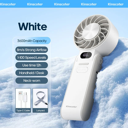 KINSCOTER Foldable Handheld Fan – 3600mAh, 100-Speed, Ice Cooling