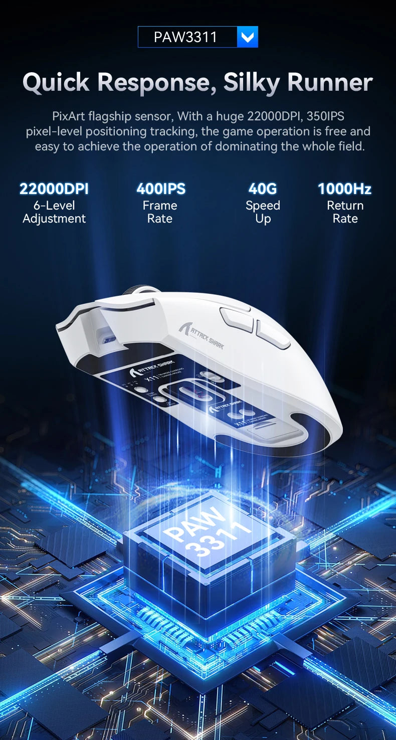 ATTACK SHARK X11 Lightweight Wireless Gaming Mouse – 22K DPI, PAW3311