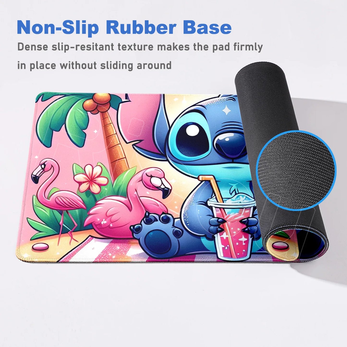Cute Anime XXL Gaming Mouse Pad – Kawaii Stitch Design, Lock Edge, Non-Slip Rubber