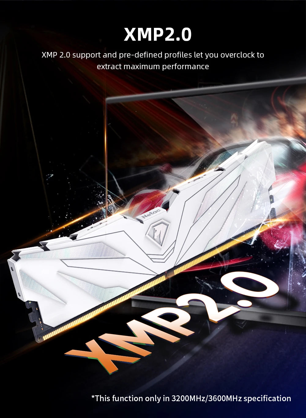 Netac DDR4 RAM with Heatsink – 8GBx2 / 16GBx2, 2666/3200/3600MHz, XMP 2.0