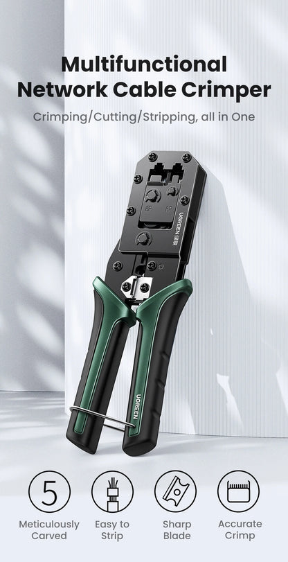 UGREEN RJ45 Crimper Tool NW136 | CAT6/7 Ethernet Cable Crimping Pliers | Cutter & Stripper | 8P/6P