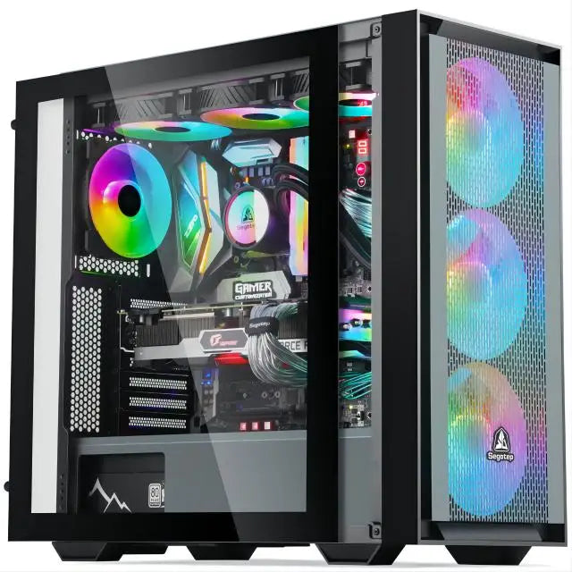 AOTESIER Gaming PC with Core i7 CPU, 16GB RAM, 256GB SSD in a tempered glass ATX/ITX/M-ATX case, desktop computer.
