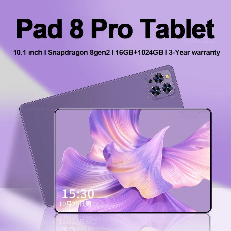 Pad 8 Pro Tablet 10.1" – Android 13, Snapdragon 8 Gen 2, 16GB RAM, 1024GB, 5G, 10000mAh