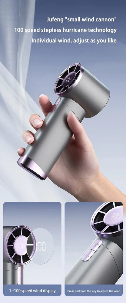 R.E.D. Shopping portable handheld electric fan with aluminum alloy blades, digital display, large wind, and multiple speed settings.