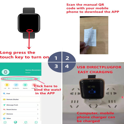 R.E.D. Shopping smartwatch displaying message notifications and fitness tracking on a sleek black wearable device.