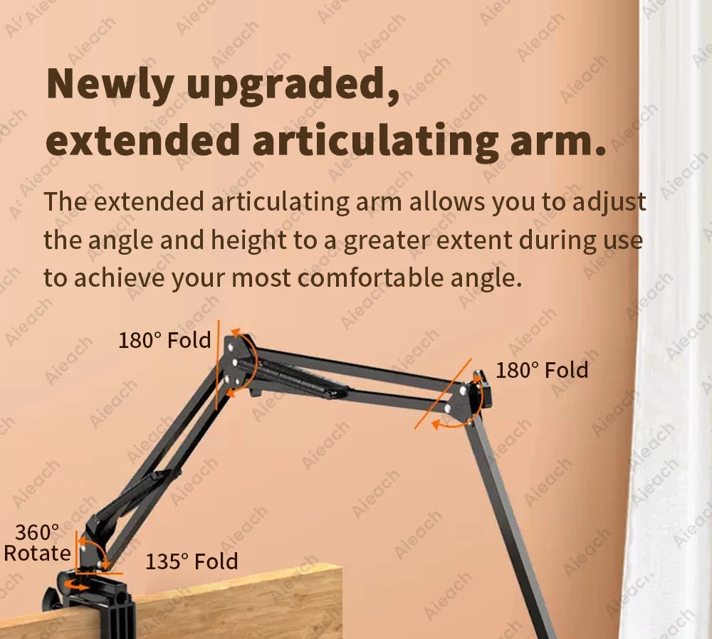AIEACH 360° Rotating Bed Tablet Stand – 90cm Metal Arm, Fits 4.7–12.9" Phones & Tablets