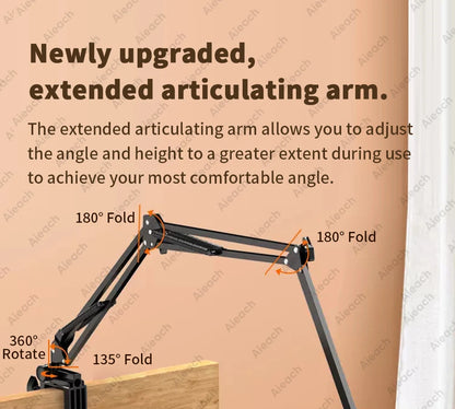 AIEACH 360° Rotating Bed Tablet Stand – 90cm Metal Arm, Fits 4.7–12.9" Phones & Tablets