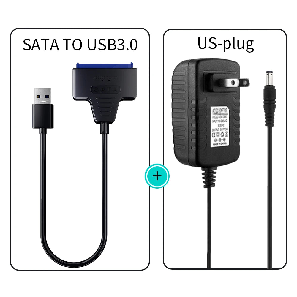 USB 3.0 to SATA Cable for 2.5"/3.5" HDD & SSD – with 12V/2A Power Adapter