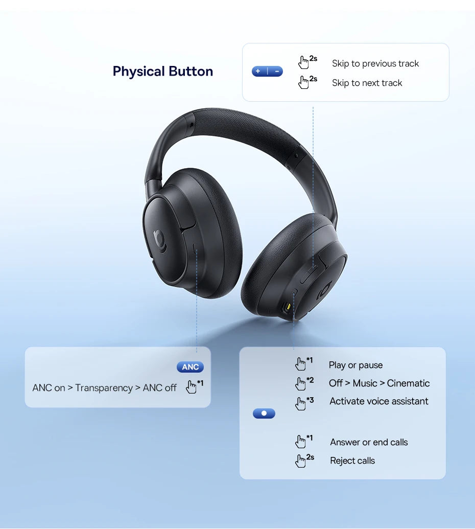 Baseus EH10 NC ANC Wireless Headphones – 45dB Hybrid Noise Cancelling, LDAC, Bluetooth 6.0, 80Hrs