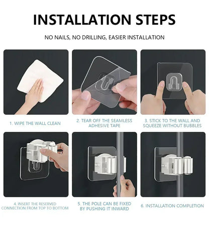 Self-Adhesive Mop & Broom Holder | Wall Mounted No-Drill Storage Hook