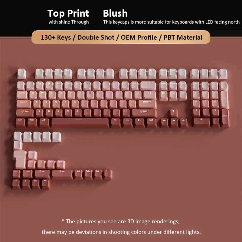 Cherry Profile PBT Keycaps 133+ Keys – White Side-Printed Shine-Through for MX Switches