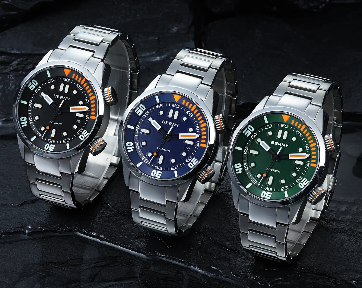 BERNY Automatic Dive Watch – Sapphire Crystal, 200M Water Resistant, NH35 Movement