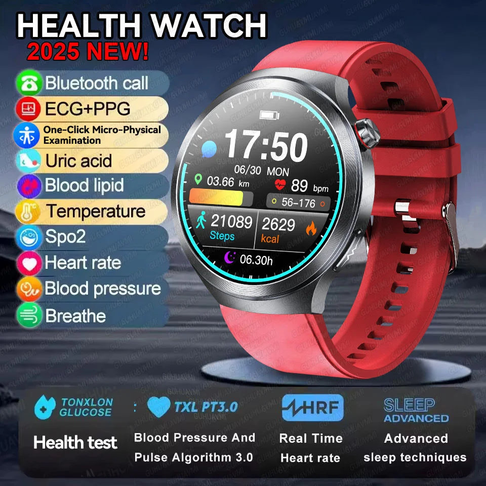 2025 Health Smart Watch – ECG+PPG, Blood Pressure, Blood Oxygen, Uric Acid, Bluetooth Call