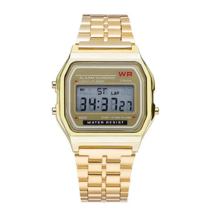 F91W LED Digital Sports Watch - Steel Band, Multi-Function, Unisex Business & Casual Clock
