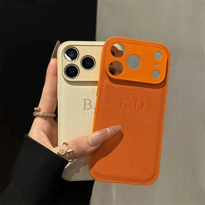 Custom Name Phone Case – 3D Hot Stamp Faux Leather for iPhone 13–17