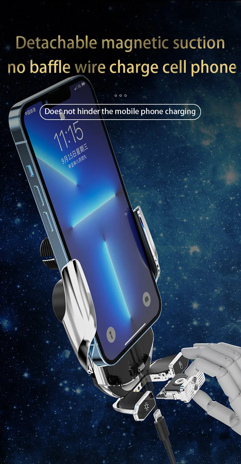 Car Magnetic Phone Holder with Wireless Charger – 360° Rotatable GPS Mount for iPhone & Xiaomi