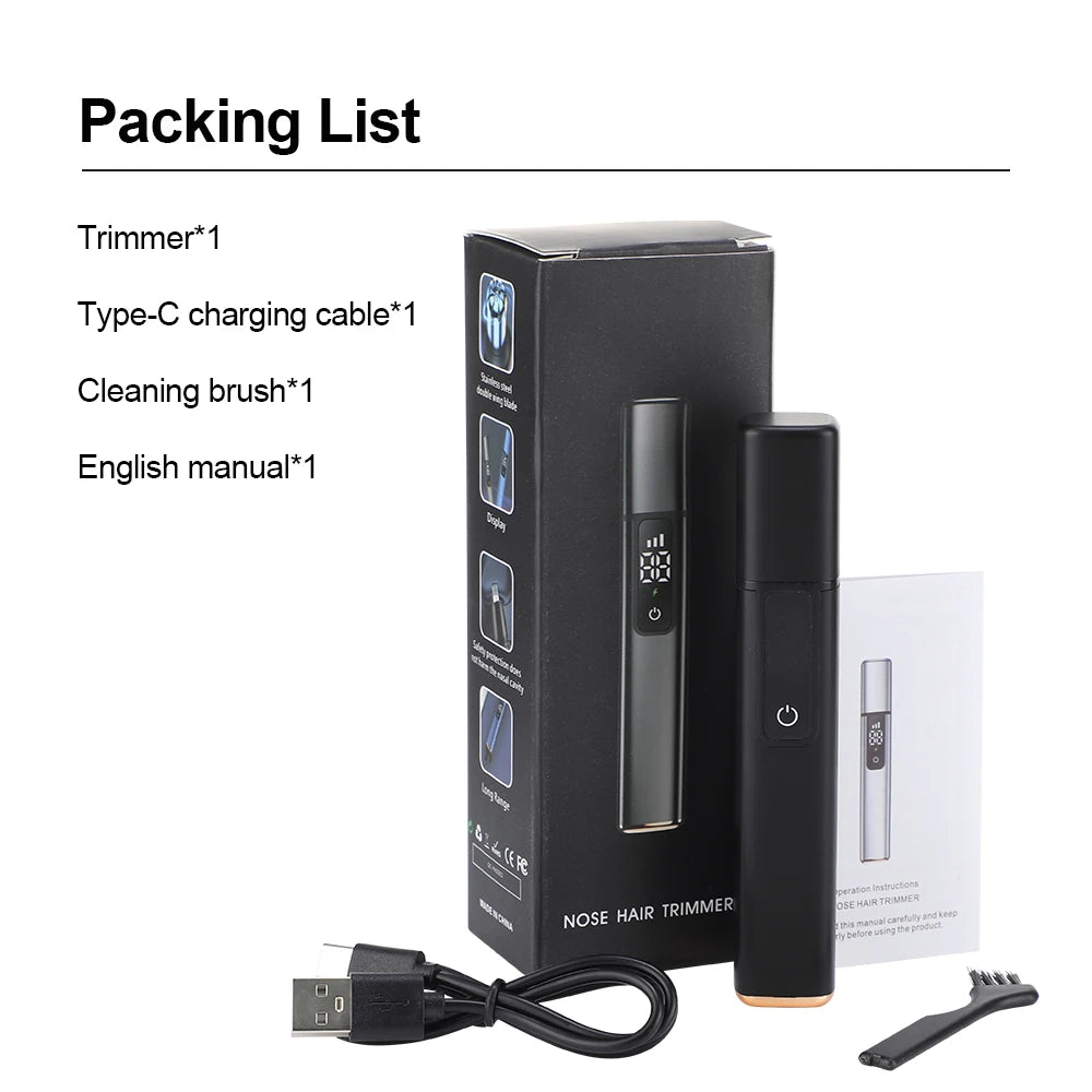 Rechargeable R.E.D. electric nose hair and facial trimmer with stainless steel blades, waterproof design for painless grooming.