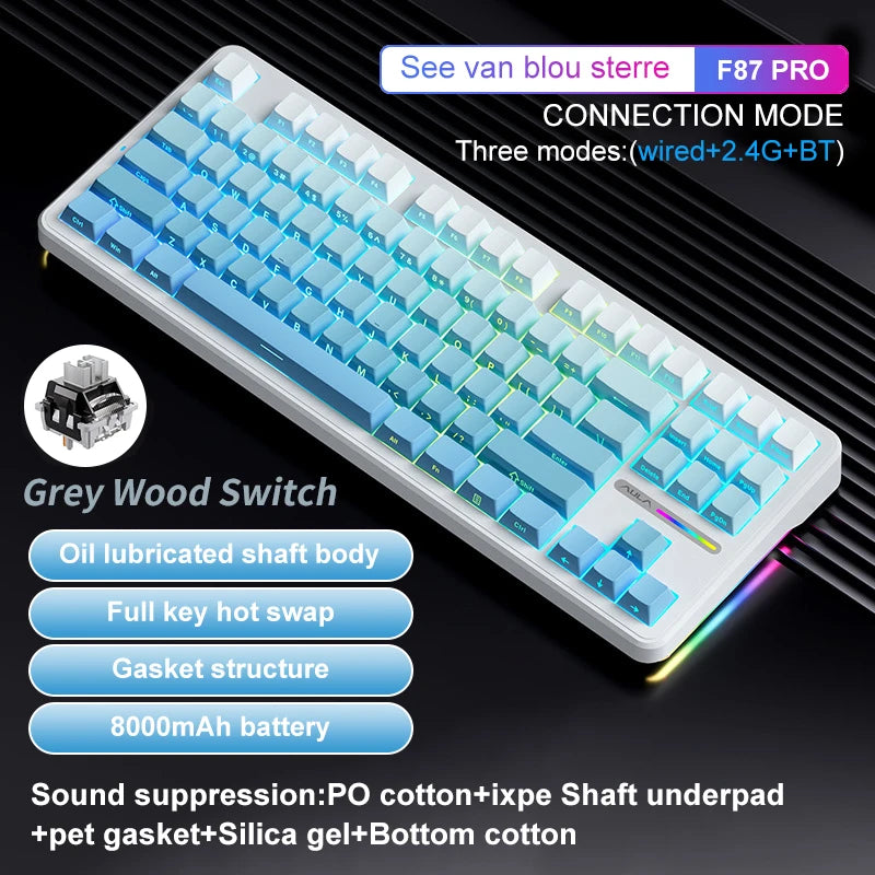 AULA F87 Pro Tri-mode Mechanical Keyboard – 8000mAh, Hot-Swap, RGB, PBT, Gasket Mount