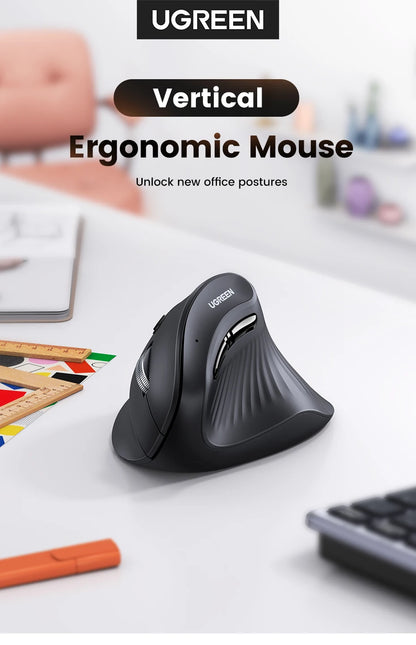 UGREEN Vertical Ergonomic Mouse – Bluetooth 5.0 & 2.4G Wireless, 4000DPI, 6 Silent Buttons, for Mac & PC