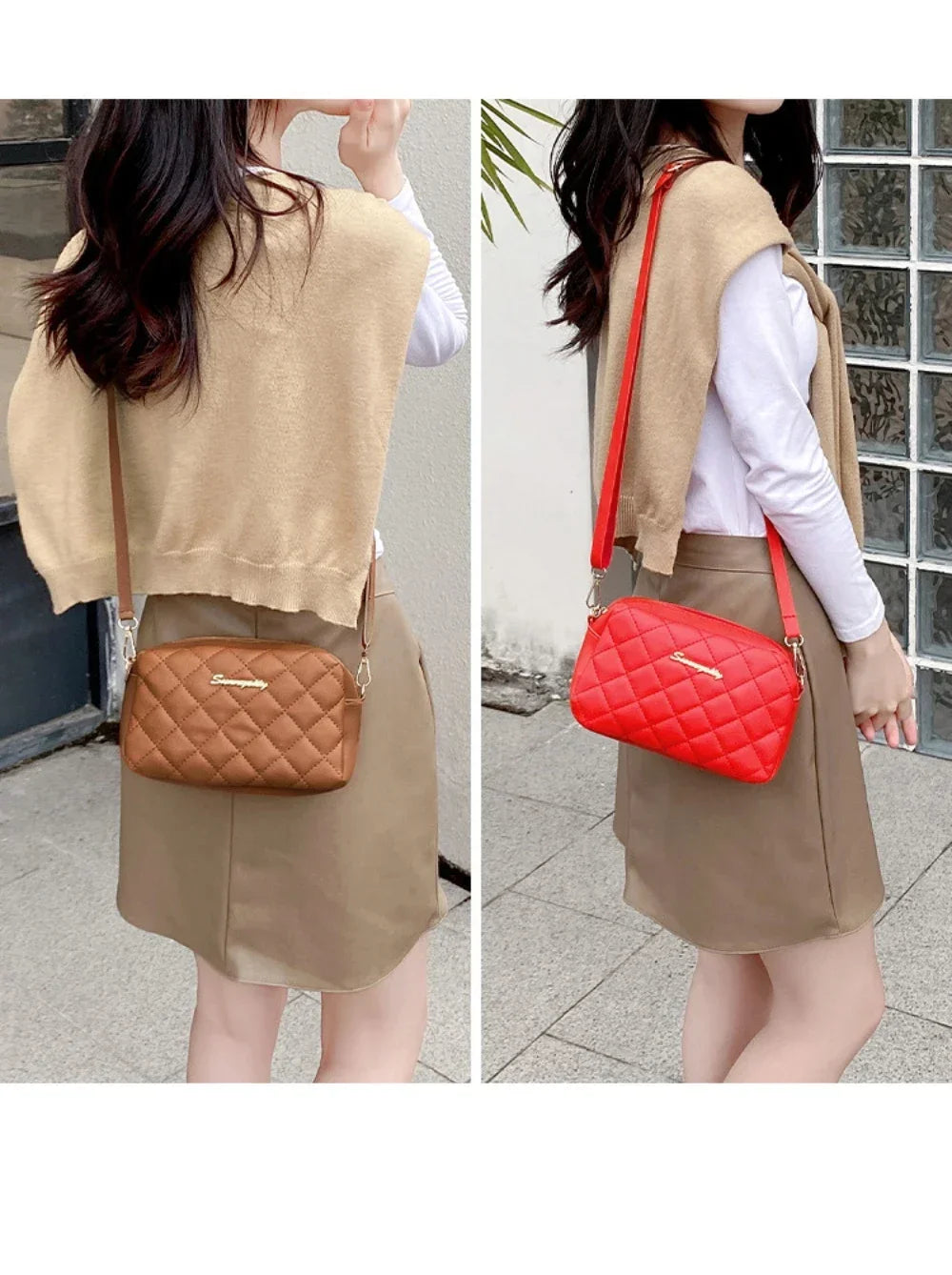 Tassel Diamond Grid Embroidery Crossbody Bag with Chain Strap