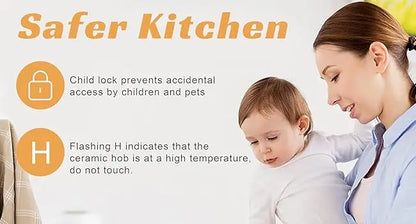 Karinear Ceramic Hob 2 Zones 3200W | Safety Lock, Knob & Touch Control, 56cm Countertop, 240V