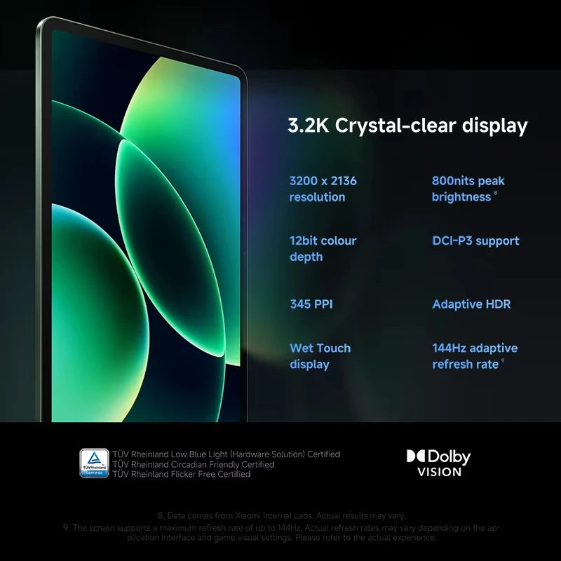 Xiaomi Pad 8 Global Version – 11.2" 3.2K 144Hz IPS, Snapdragon 8s Gen 4, 128GB, 9200mAh, WiFi