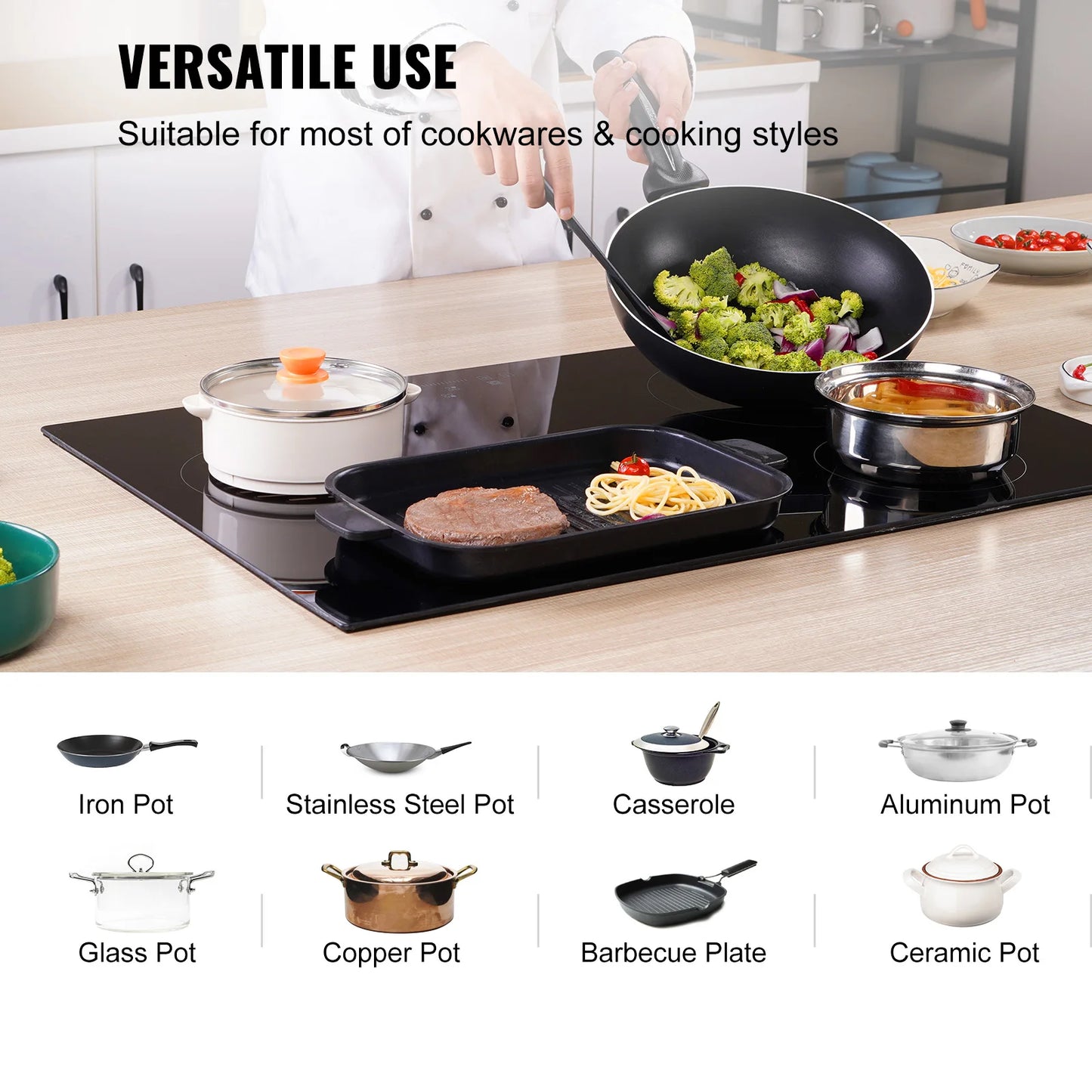 SucceBuy Built-in Induction Cooktop – 2/4/5 Burners, 12–30 inch Ceramic Glass