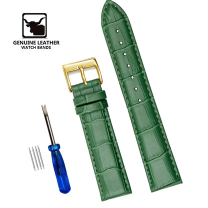 Premium Genuine Leather Watch Strap | 12–24mm, 9 Colors + Tool