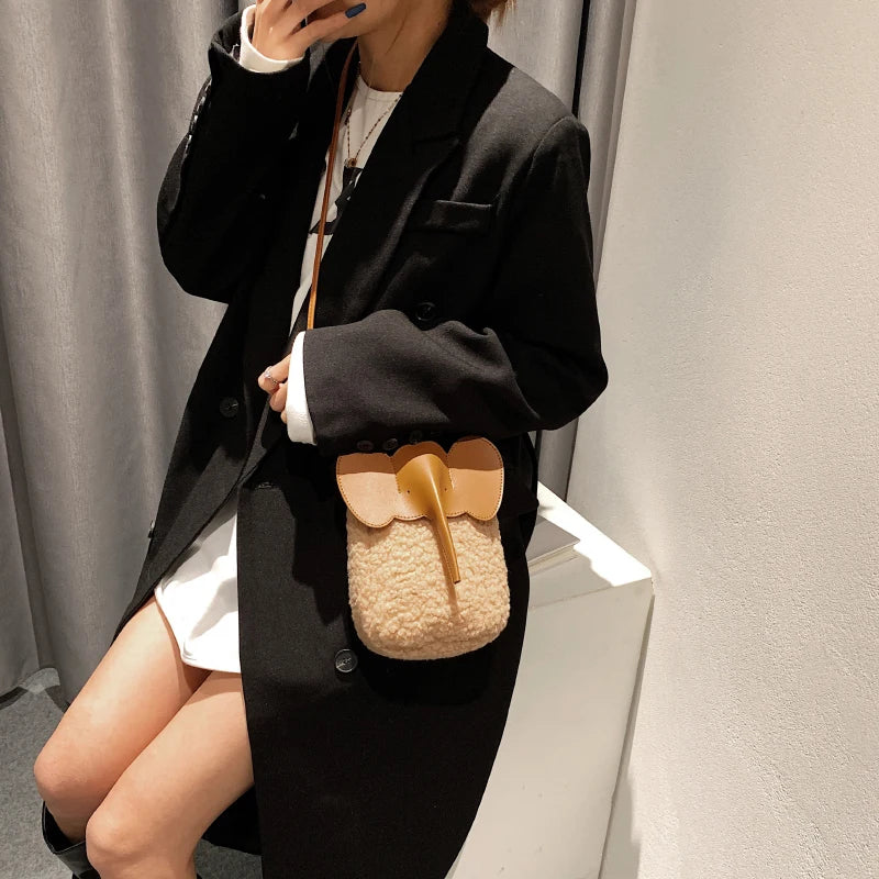 Corduroy Elephant Phone Bag – Luxury Bucket Shoulder Purse for Women