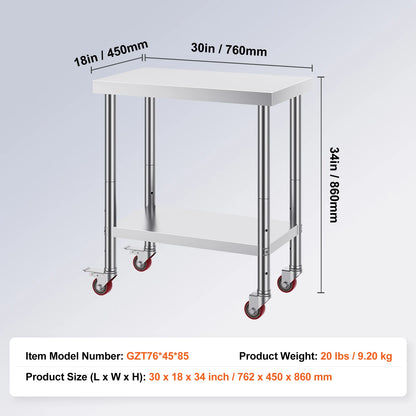 SucceBuy Stainless Steel Commercial Kitchen Worktable – Shelves & Caster Wheels