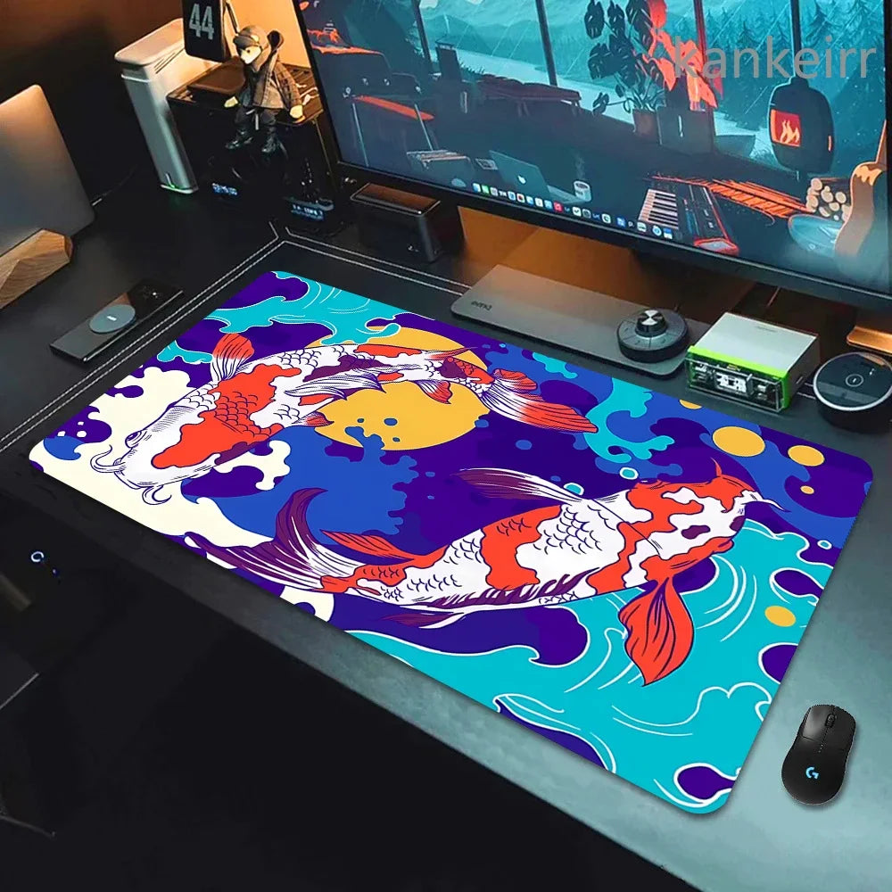 Koi Fish Taichi XXL Gaming Deskmat 90x40 – Natural Rubber, Anti-Slip, Smooth Surface