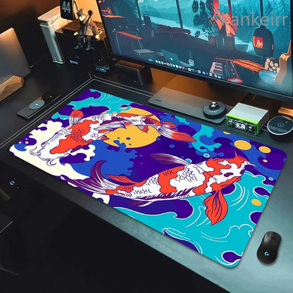 Koi Fish Taichi XXL Gaming Deskmat 90x40 – Natural Rubber, Anti-Slip, Smooth Surface