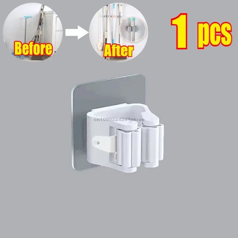 Self-Adhesive Mop & Broom Holder | Wall Mounted No-Drill Storage Hook