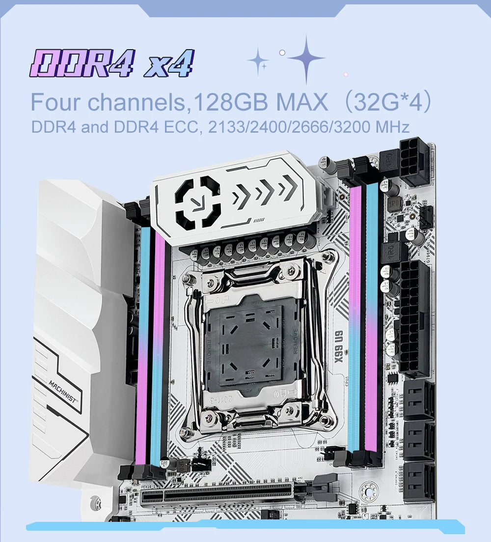 MACHINIST X99 U9 Motherboard – LGA2011-3, DDR4, 3x NVMe M.2, White Armor
