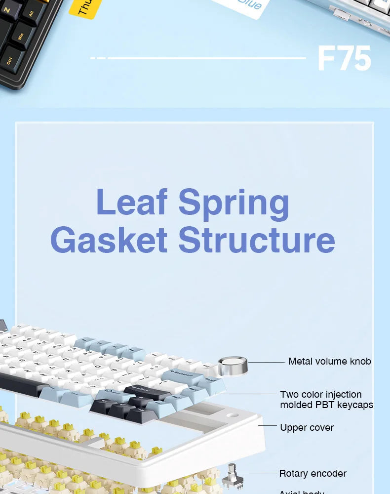 AULA F75 Mechanical Keyboard – 75% Layout, Tri-Mode (2.4G/BT/USB), RGB, Hot-Swap, PBT Keycaps