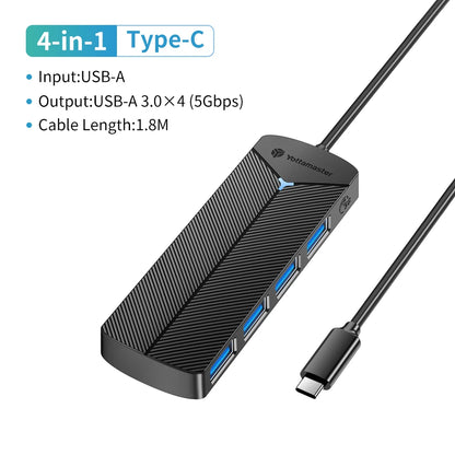 Yottamaster 4-in-1 USB 3.0 Hub | 5Gbps | Ultra-Slim OTG Adapter | USB-A & Type-C | For PC & Mac