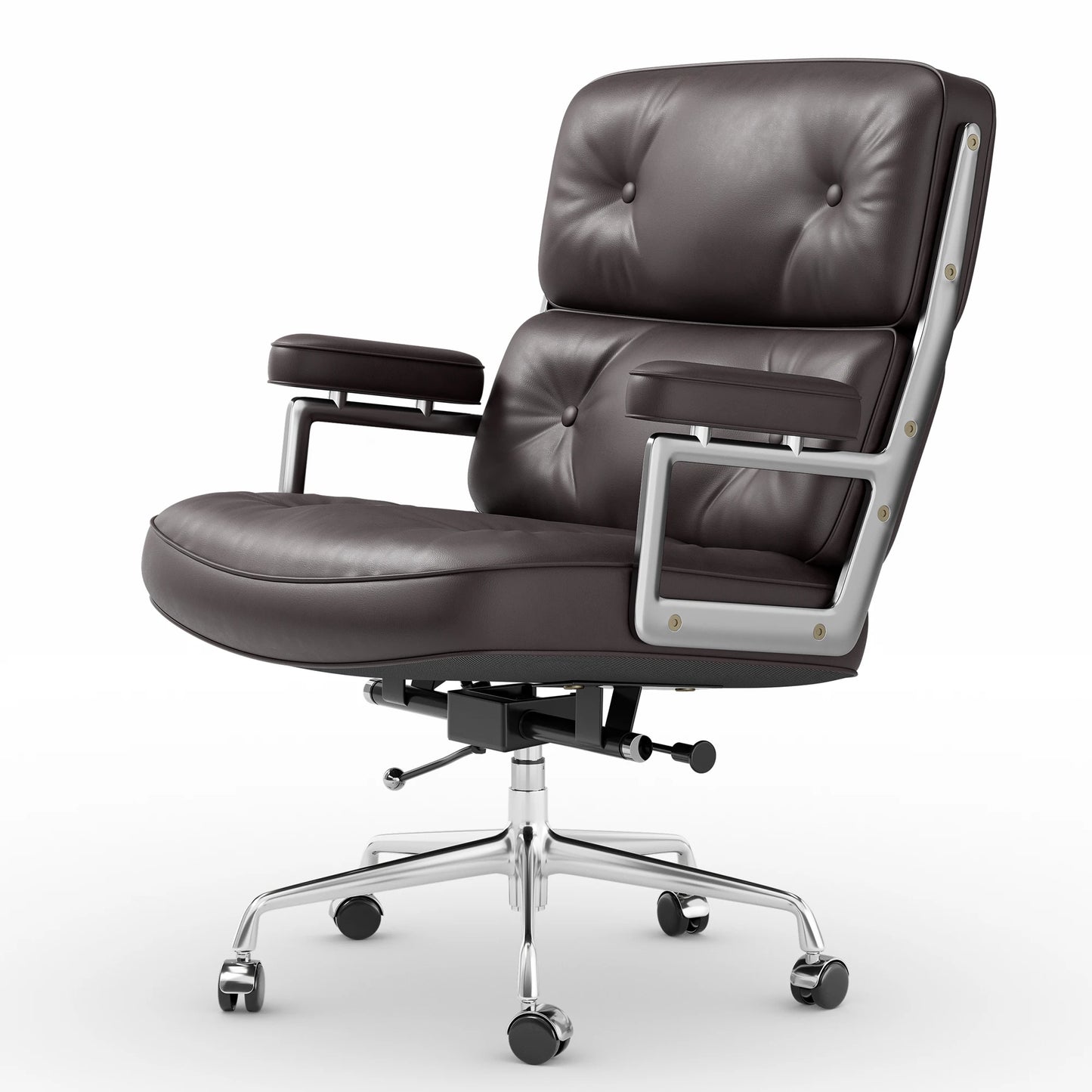 Ergonomic Executive Office Chair – Genuine Leather, Aluminum Arms, Swivel & Wheels