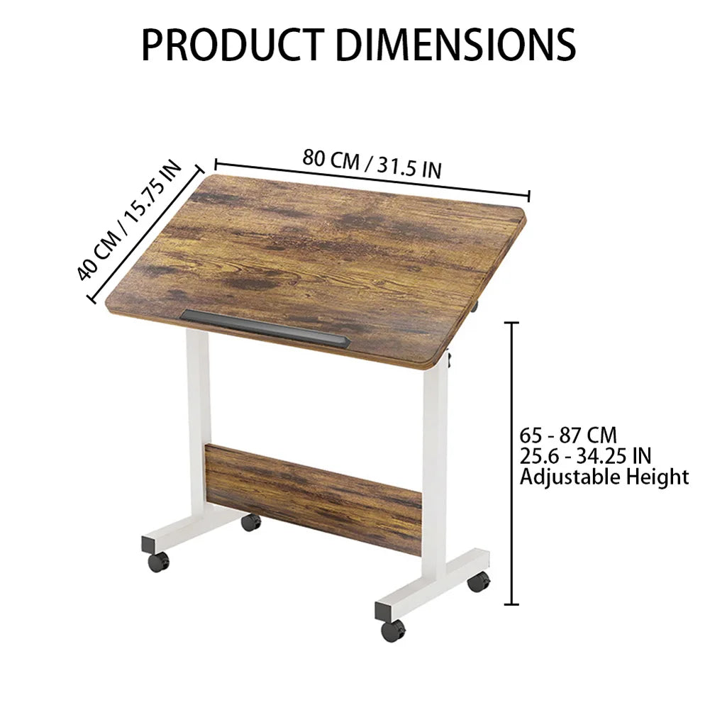 Mobile Standing Desk with Wheels – Adjustable Height 80x40cm Home Office Workstation