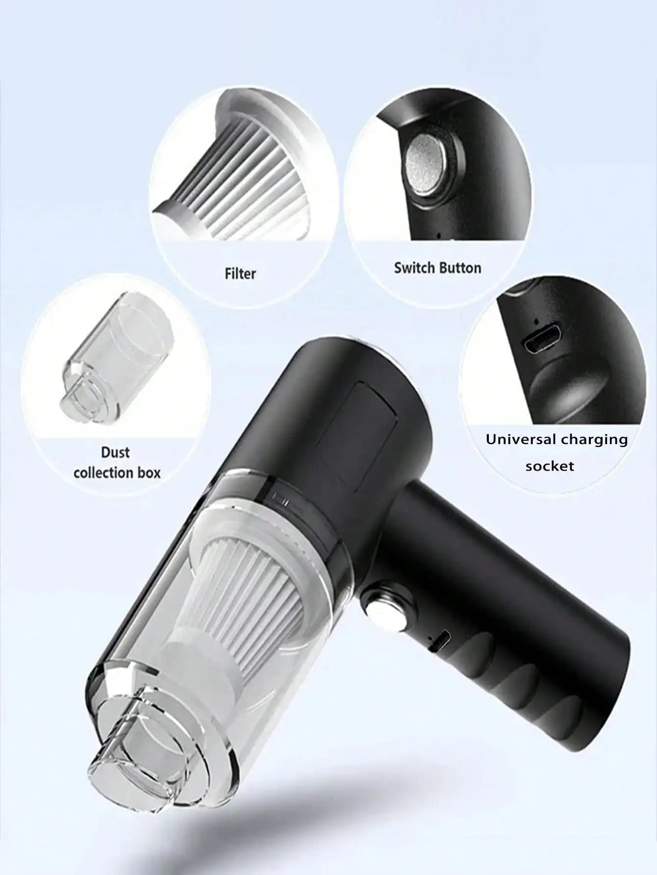 Cordless Handheld Vacuum Cleaner | Rechargeable, Multiple Nozzles for Car, Home, Pet Hair & Keyboard