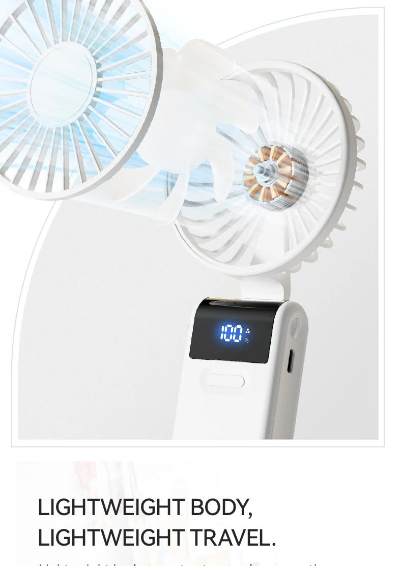 WO.Poblwc Handheld Mini Fan – 1800mAh Foldable, 5-Speed USB Rechargeable, Neck Hanging, Phone Stand, for Home & Outdoor