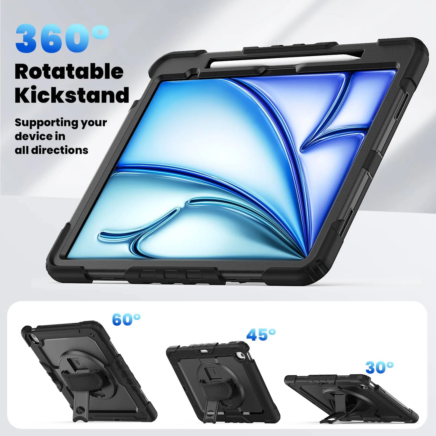 WeFor Heavy Duty iPad Case – Screen Protector, Shoulder Strap & Pencil Holder for iPad 11 A16, Air 11 & Air 13 M3 (2025)