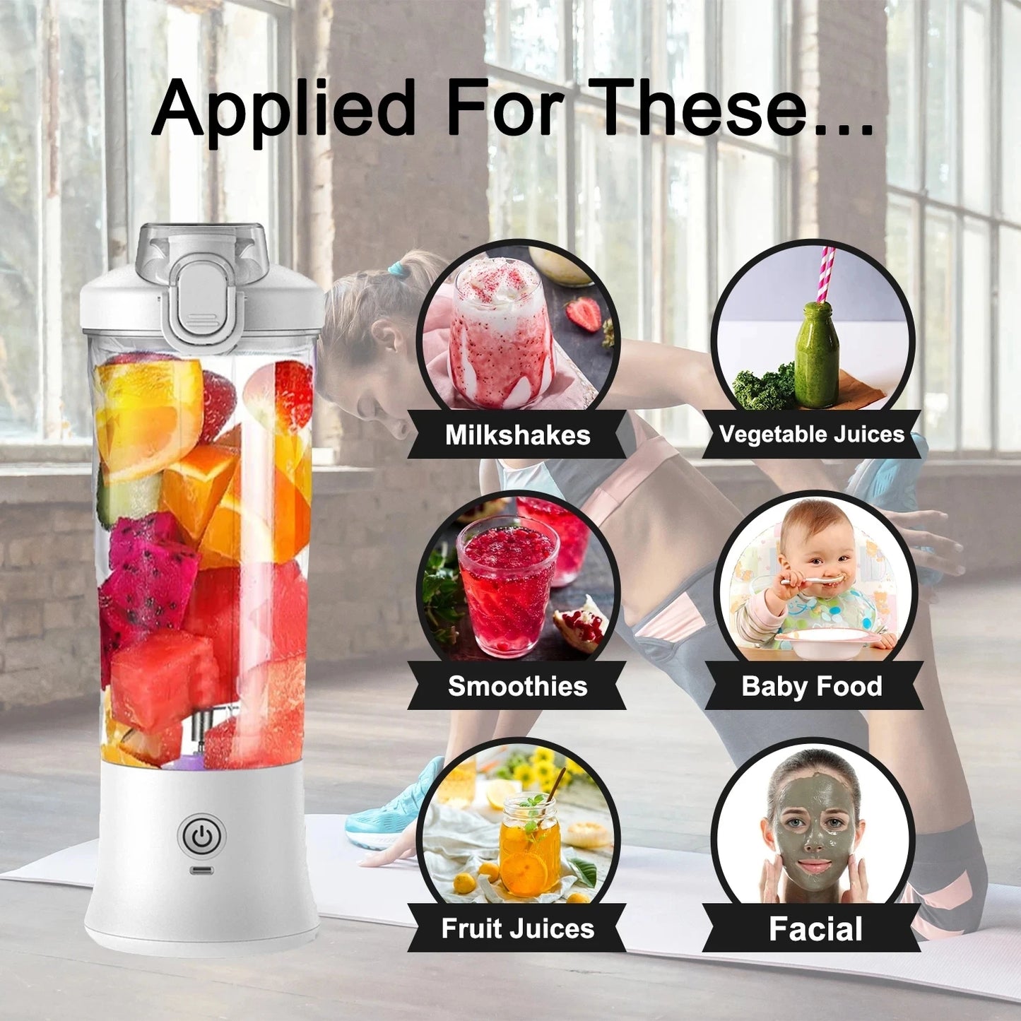 Portable Blender 600ML | USB Rechargeable 4000mAh | Smoothie & Juicer