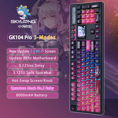 SKYLOONG GK104 Pro Full-Size Wireless Mechanical Keyboard – 104 Key, Hot-Swap, RGB, Macro Knob