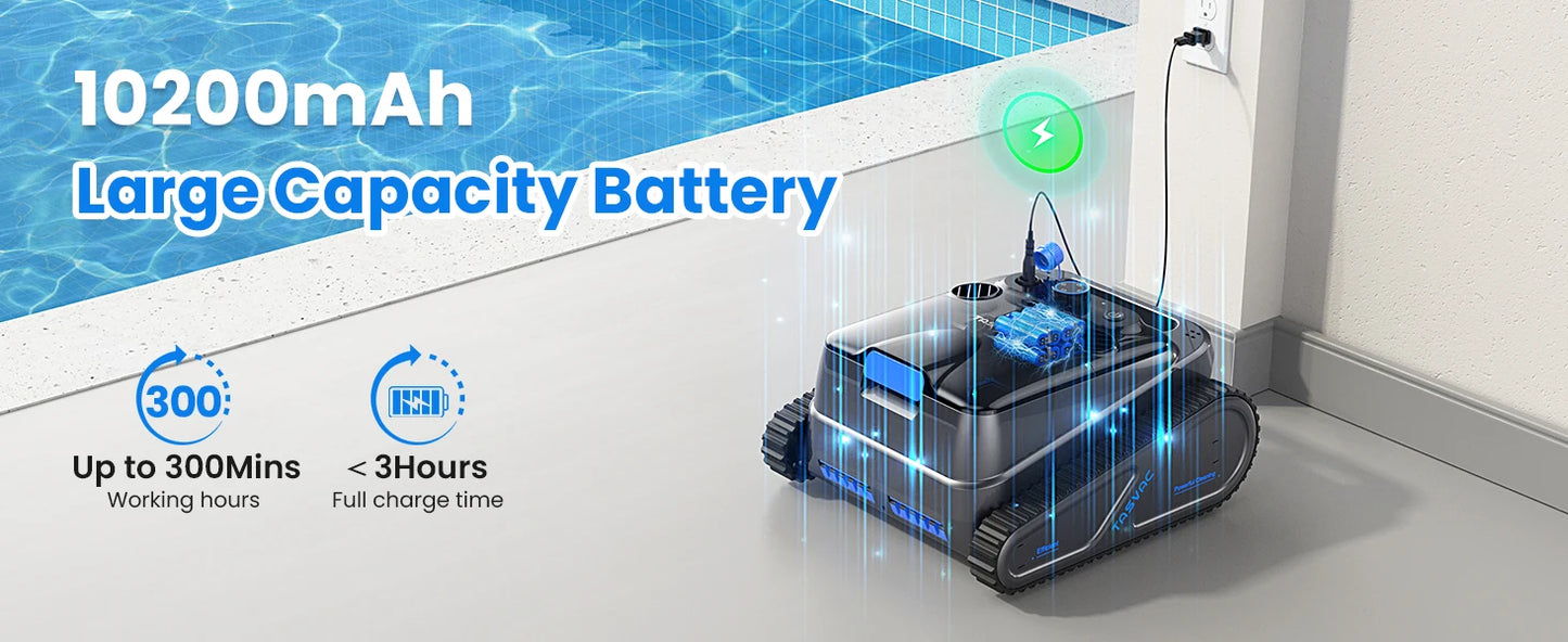 Cordless Robotic Pool Cleaner | 4 Motors, Wall & Waterline Cleaning, 300min Battery, Inground Pools