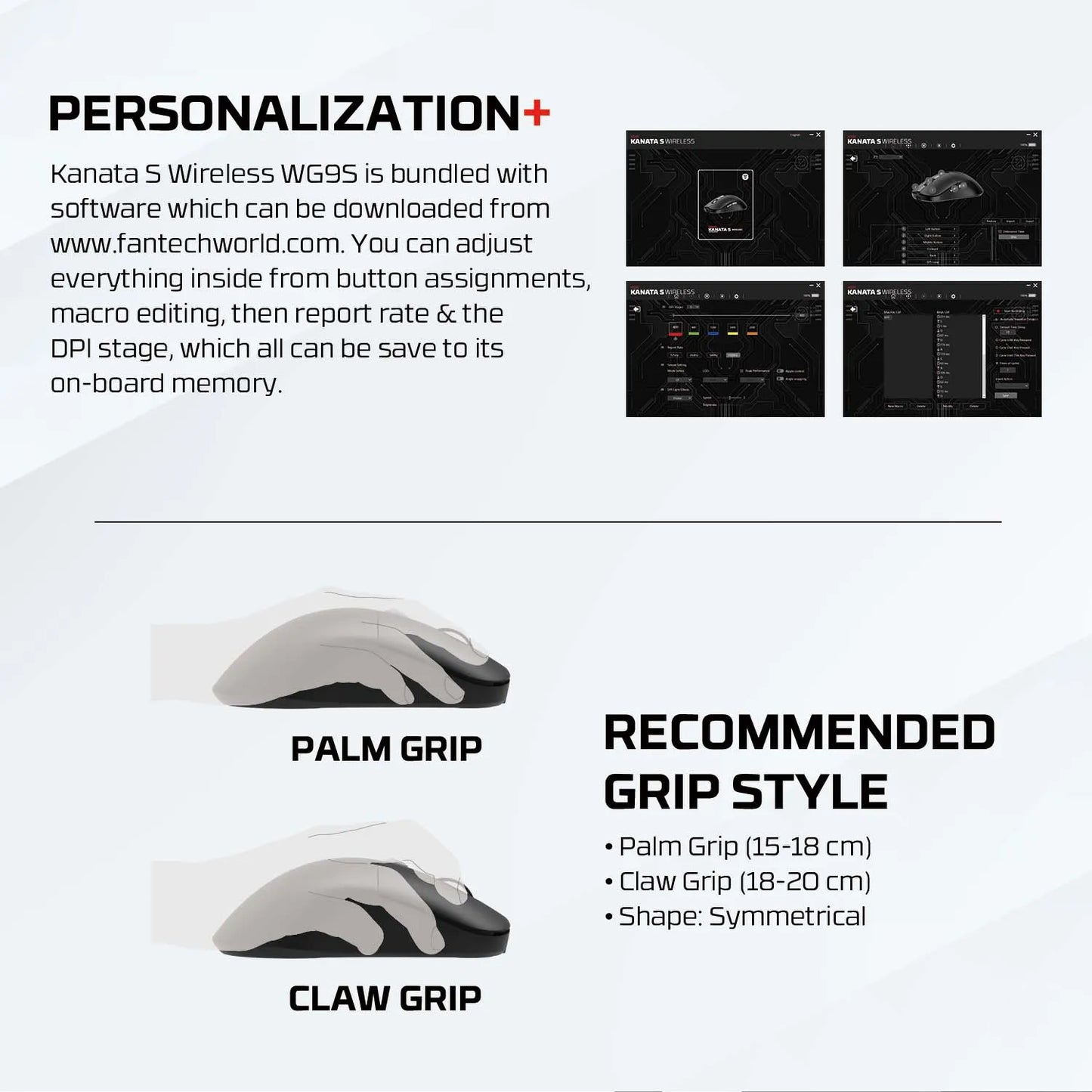 FANTECH KANATAS WG9S wireless gaming mouse with PIXART 3311 sensor, 12000 DPI, macro buttons for gaming precision.