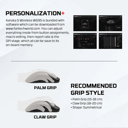 FANTECH KANATAS WG9S wireless gaming mouse with PIXART 3311 sensor, 12000 DPI, macro buttons for gaming precision.