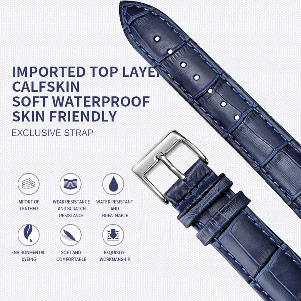 Premium Genuine Leather Watch Strap | 12–24mm, 9 Colors + Tool