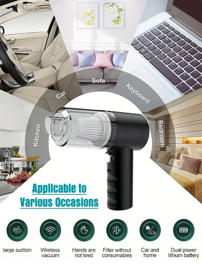 Cordless Handheld Vacuum Cleaner | Rechargeable, Multiple Nozzles for Car, Home, Pet Hair & Keyboard