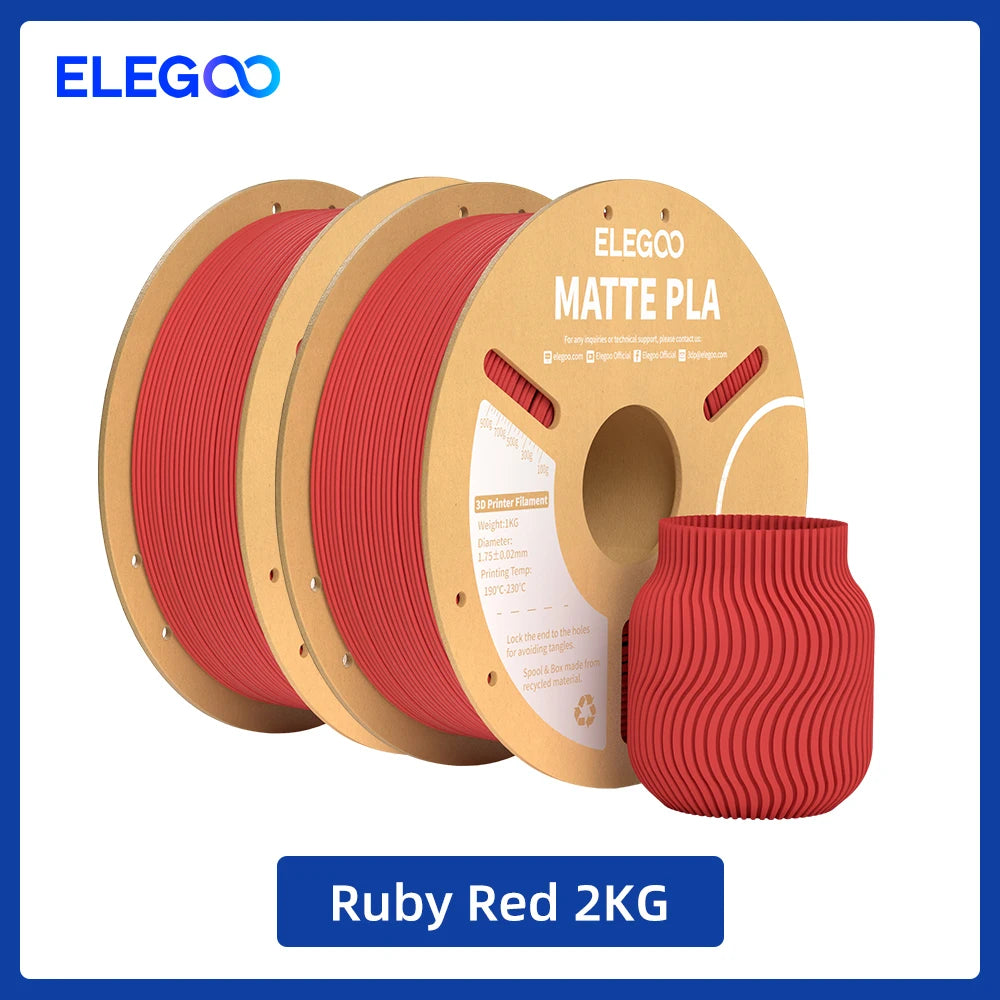ELEGOO Matte PLA Filament 1.75mm 1KG – +/-0.02mm Accuracy, Cardboard Spool